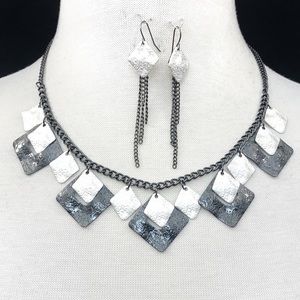 Gun metal & Silver Tone Statement Necklace Earring Set